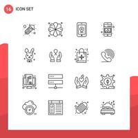 conjunto de 16 símbolos de símbolos de ícones de interface do usuário modernos para cuidados de localização de páscoa bynny telefone elementos de design de vetores editáveis
