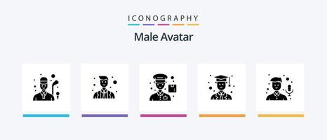 pacote de ícones de glifo de avatar masculino 5, incluindo gravador. microfone. correio. áudio. diplomado. design de ícones criativos vetor