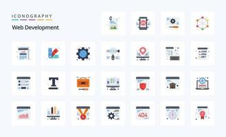 25 pacotes de ícones de cores planas de desenvolvimento web vetor