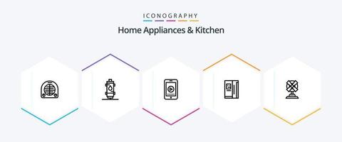 eletrodomésticos e pacote de ícones de 25 linhas de cozinha, incluindo vedio. célula . calor. telefone. casa vetor
