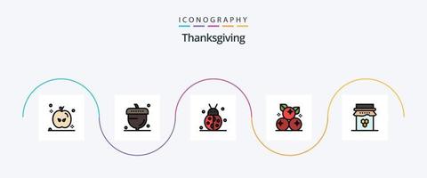 linha de ação de graças cheia de pacote de 5 ícones planos, incluindo café da manhã. fruta. outono. oxicoco. inverno vetor