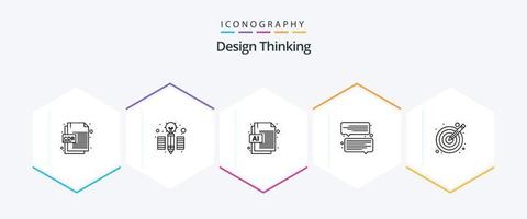 design thinking pacote de ícones de 25 linhas, incluindo . alvo. documento. ilustração. mensagem vetor