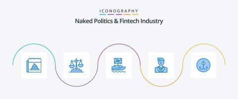 política nua e pacote de ícones azuis da indústria fintech 5, incluindo líder. CEO. equilíbrio. chefe. reino vetor