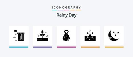 pacote de ícones do glifo chuvoso 5, incluindo clima. lua. roupas. agua. chuva. design de ícones criativos vetor