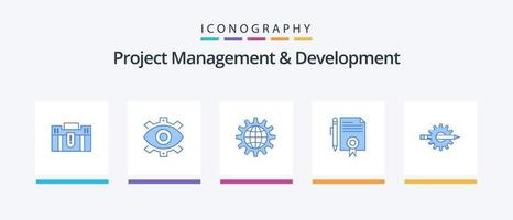 gerenciamento de projetos e desenvolvimento pacote de ícones azul 5 incluindo desenvolvimento. o negócio. criativo. global. moderno. design de ícones criativos vetor