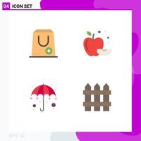 pacote de 4 ícones planos criativos de elementos de design de vetores editáveis de guarda-chuva de alimentos gras e