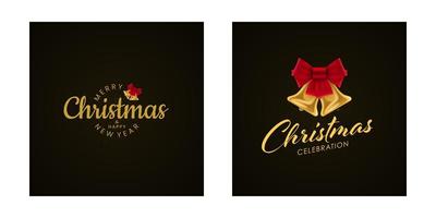 conjunto de letras de Natal e ano novo com ícones de sino vetor