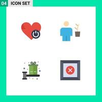 conjunto moderno de 4 ícones e símbolos planos, como elementos de design de vetores editáveis de caixa de corpo de coração de pote de desligamento
