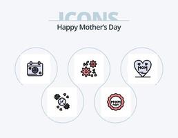 feliz linha do dia das mães cheia de ícone pack 5 design de ícone. filho . data . mamãe. amar vetor