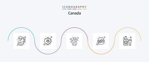 Pacote de ícones da linha 5 do Canadá, incluindo garrafa. Nevado. Comida. hambúrguer vetor