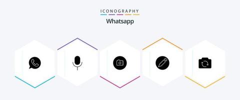 pacote de ícones de 25 glifos do whatsapp, incluindo básico. Câmera. Câmera. texto. básico vetor
