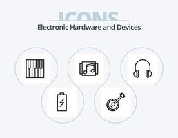 design de ícone do pacote de 5 ícones de linha de dispositivos. música. fones de ouvido. instrumento. áudio. telefone vetor