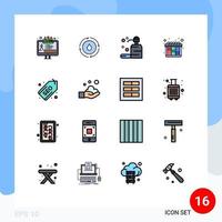 grupo de 16 linhas preenchidas de cores planas modernas definidas para iteração de fluxo de trabalho de cuidado da web de rótulos elementos de design de vetores criativos editáveis