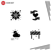 conjunto moderno de pictograma de 4 glifos sólidos de nuvem de outono mão de ação de graças elementos de design de vetores editáveis chuvosos