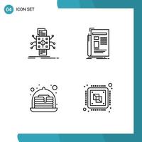 pacote de interface do usuário de 4 cores planas básicas de linhas preenchidas de mídia de processamento de jornal de análise elementos de design de vetores editáveis de morango