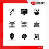 pacote de ícones vetoriais de estoque de 9 sinais e símbolos de linha para ativos de investimento, construção de medicina, cidade, elementos de design de vetores editáveis