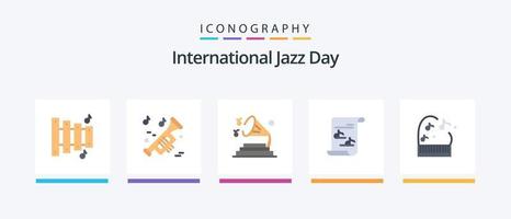 pacote de ícones do dia internacional do jazz flat 5, incluindo piano. Educação. som. lista de reprodução. meios de comunicação. design de ícones criativos vetor