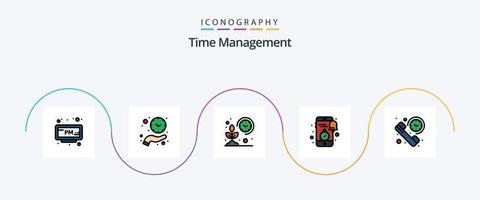 linha de gerenciamento de tempo preenchida com 5 ícones planos, incluindo relógio. notificação. economizar tempo. Móvel. crescer vetor