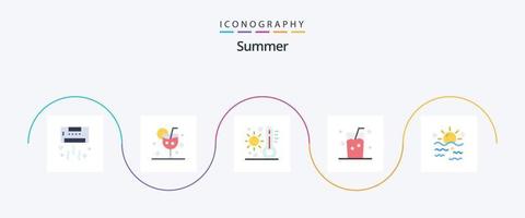 pacote de ícones de verão plana 5, incluindo gelo. beber. vidro. clima. verão vetor