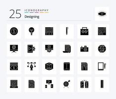 projetando 25 pacotes de ícones de glifos sólidos, incluindo material. caixa. design gráfico. saco. lápis vetor