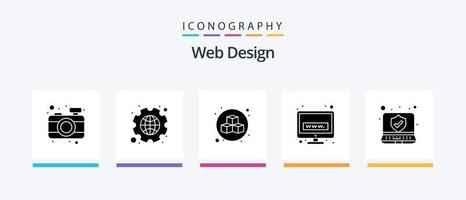 pacote de ícones de glifo 5 de design da web, incluindo . segurança. caixa. computador portátil. www. design de ícones criativos vetor