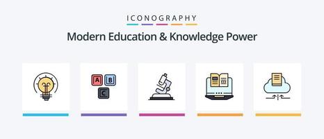 a educação moderna e a linha de energia do conhecimento preencheram o pacote de 5 ícones, incluindo o teclado. prêmio. Sala de aula . graus. certificado. design de ícones criativos vetor