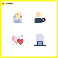 pacote de 4 ícones planos criativos de correio, como elementos de design de vetores editáveis de contato de coração de cartão de casamento