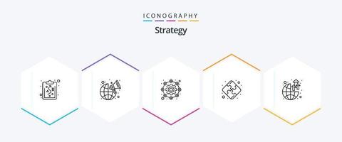pacote de ícones de 25 linhas de estratégia, incluindo lucro. crescimento. configuração. global. estratégia vetor