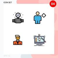 pacote de interface do usuário de 4 cores planas básicas de linhas preenchidas de medidores de encanamento de estudantes humanos elementos de design de vetores editáveis