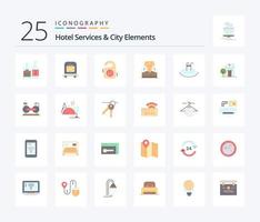 serviços de hotel e elementos da cidade Pacote de ícones de 25 cores planas, incluindo piscina. hotel. marcação . jóia. brilhante vetor