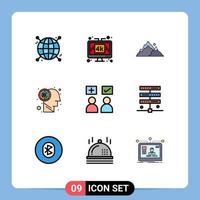 9 interface do usuário pacote de cores planas de linha cheia de sinais e símbolos modernos de respostas labirinto lcd natureza elementos de design de vetores editáveis