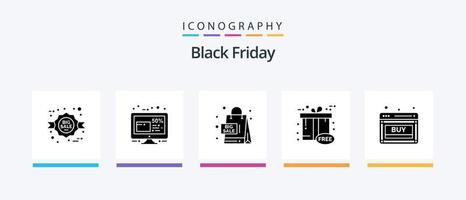 Black Friday Glyph 5 Icon Pack, incluindo comprar. gratuitamente. Sexta-feira. ciber. Shopping. design de ícones criativos vetor