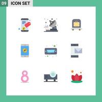 Pacote de cores planas de 9 interfaces de usuário de sinais e símbolos modernos de elementos de design de vetores editáveis de aplicativos móveis rígidos