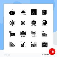 conjunto de glifos sólidos de interface móvel de 16 pictogramas de elementos de design de vetores editáveis de página de sinal de espaço de assinatura de dinheiro