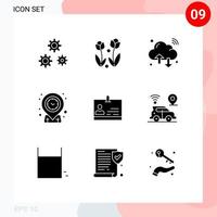 pacote de linha vetorial editável de 9 glifos sólidos simples de localização de tempo primavera geo iot elementos de design vetorial editáveis vetor