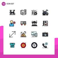 16 interface de usuário pacote de linha cheia de cores planas de sinais e símbolos modernos de doença de pulmão de caminhão cidade de lixo editável elementos de design de vetor criativo