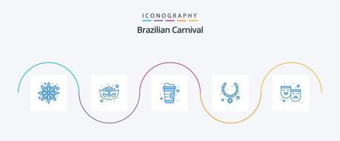 carnaval brasileiro azul 5 pacote de ícones incluindo . teatro. drinque suave. papéis. Presente vetor