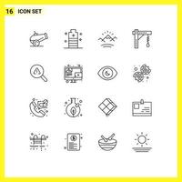 conjunto de 16 sinais de símbolos de ícones de interface do usuário modernos para elementos de design de vetores editáveis de lâmpada de halloween de rio de pesquisa