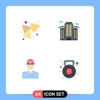 4 pacote de ícones planos de interface de usuário de sinais e símbolos modernos de chips construção local de lanche trabalhador elementos de design de vetores editáveis