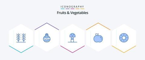 frutas e legumes 25 pacote de ícones azul, incluindo . . maçã. tropical. saudável vetor
