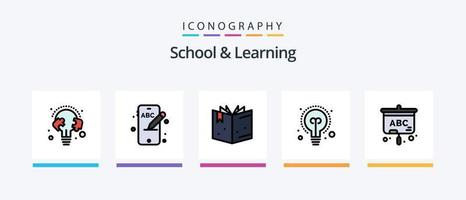 escola e linha de aprendizagem cheia de 5 ícones incluindo . tela. Educação. projetor. caderno. design de ícones criativos vetor