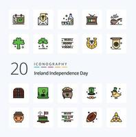 20 pacote de ícones de cor cheia de linha do dia da independência da irlanda, como chapéu de moeda de pássaro de estimação na irlanda vetor