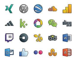 Pacote de 20 ícones de mídia social, incluindo driver uber adidas twitch messenger vetor