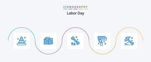 pacote de ícones azul 5 do dia do trabalho, incluindo ferramenta. construção. chave inglesa. rolo. escovar vetor