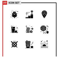 pacote de ícones vetoriais de estoque de 9 sinais e símbolos de linha para moedas de mapa de dinheiro iot elementos de design de vetores editáveis de vidro