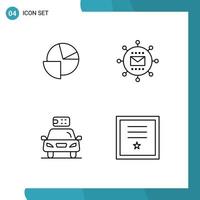 pacote de interface do usuário de 4 cores planas básicas de linhas preenchidas de mídia de gráfico de carro analítico elementos de design de vetores elétricos editáveis