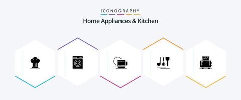 eletrodomésticos e pacote de ícones de 25 glifos de cozinha, incluindo cozinha. serviço. máquina. hotel . chá vetor
