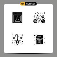 grupo de 4 sinais e símbolos de glifos sólidos para balão de natal na web ciclismo estrelas penduradas elementos de design de vetores editáveis