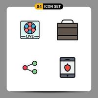 pacote de interface do usuário de 4 cores planas básicas de linhas preenchidas de futebol social ao vivo milhões de elementos de design de vetores editáveis de segurança