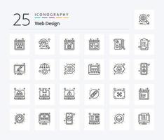 pacote de ícones de 25 linhas de design da web, incluindo gráfico. layout. distintivo. rede. Projeto vetor